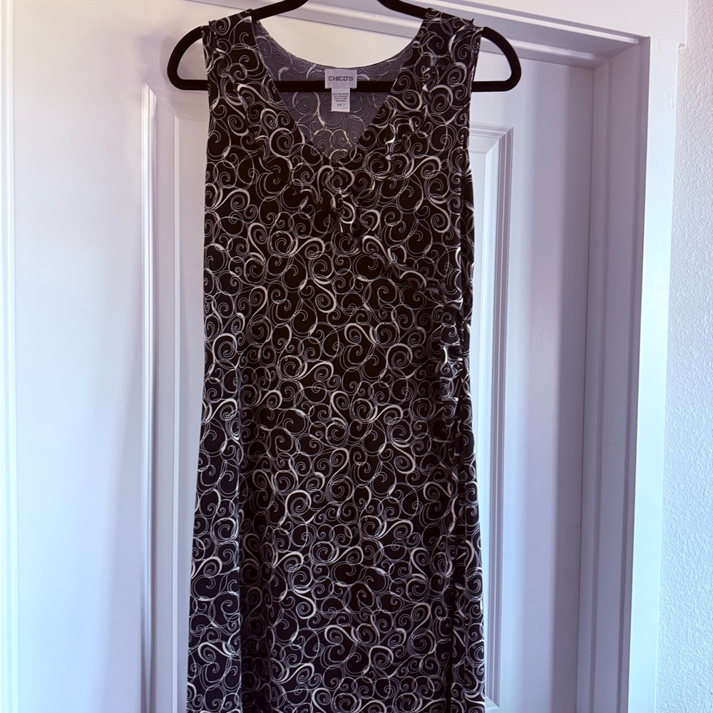 Chico's Black and Cream Swirl Midi Dress